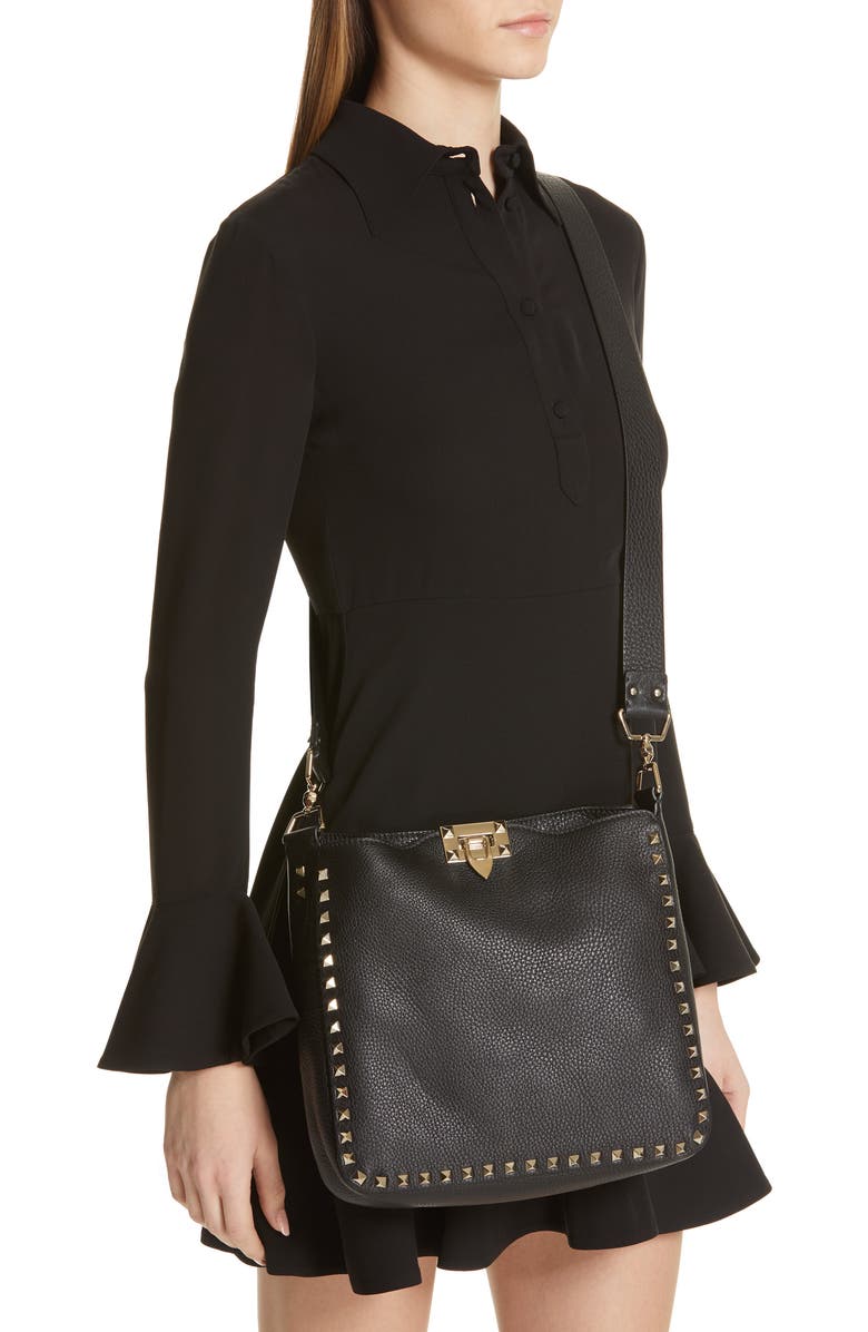 Valentino Garavani Rockstud Leather Hobo, Alternate, color,