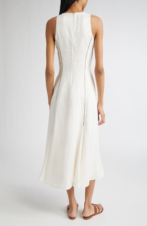 Reiss Womens Inaya Craft-stitch Linen-blend Midi Dress Ivory Black In Multi