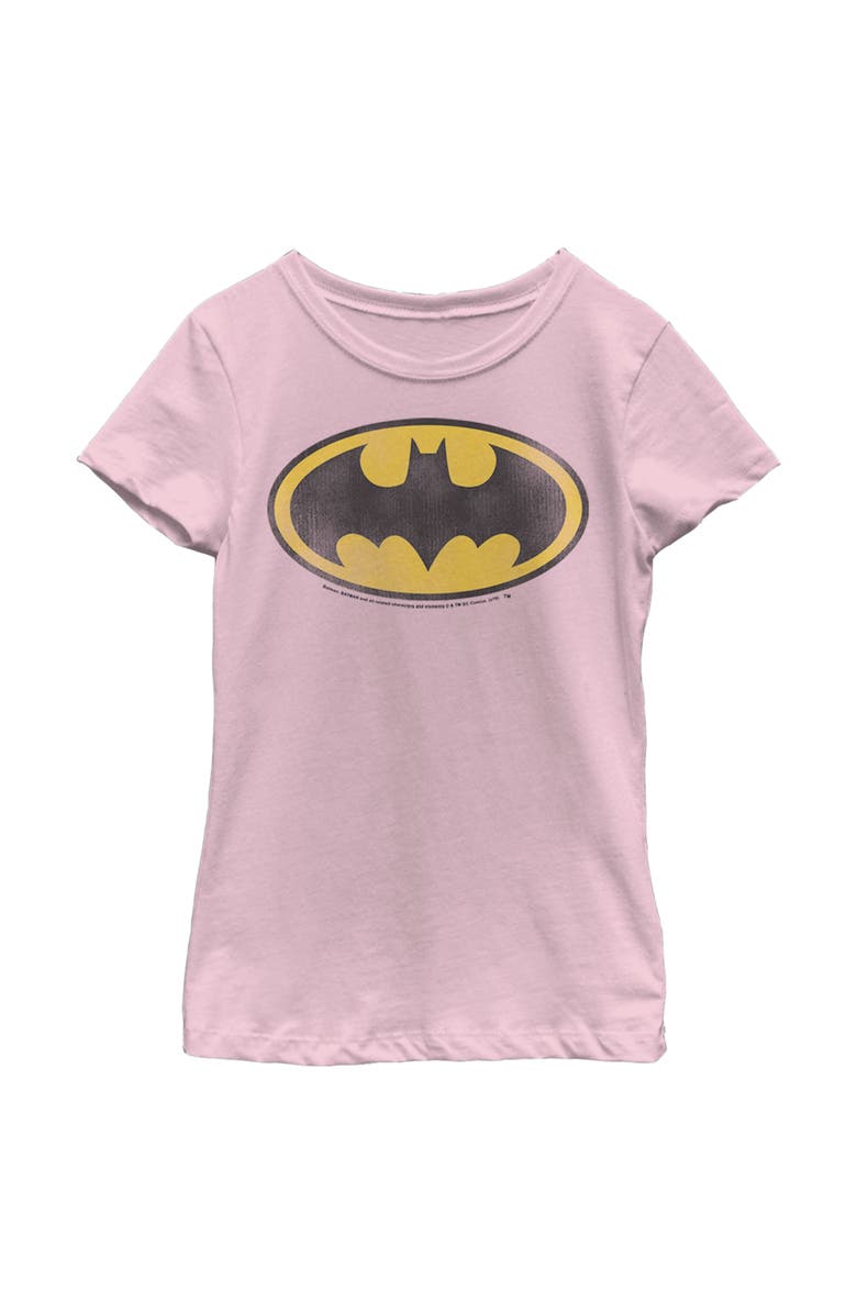 Batman Girl's Batman Distressed Bat Logo  Graphic T-Shirt, Main, color, Light Pink