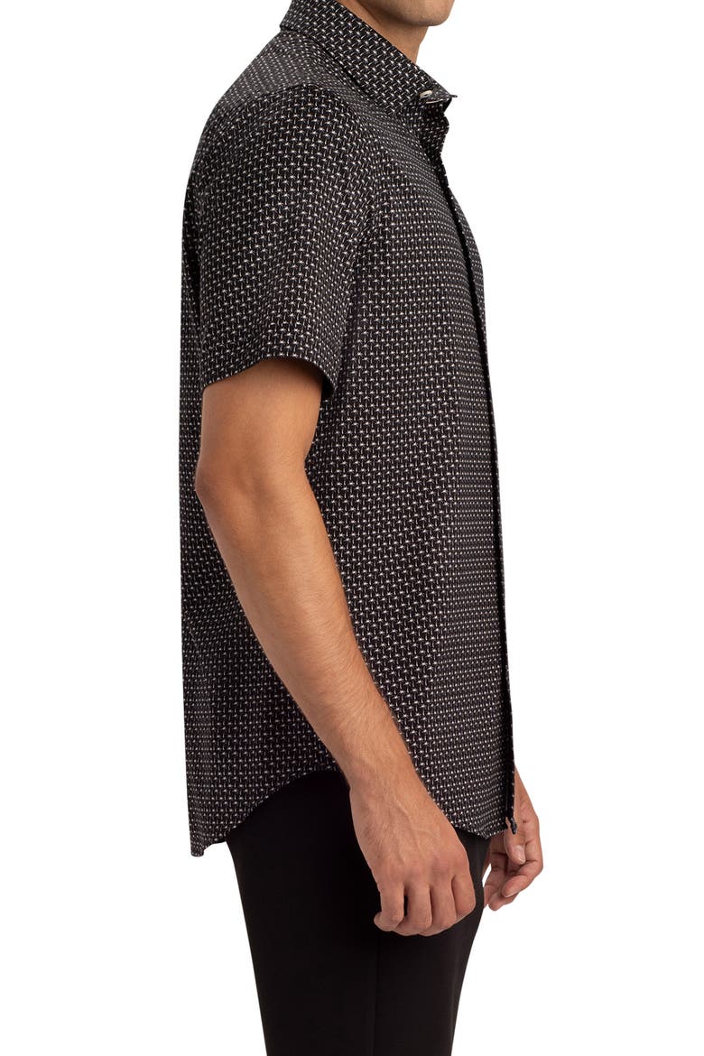 OoohCotton® Print Short Sleeve Button-Up Shirt, Alternate, color, BLACK