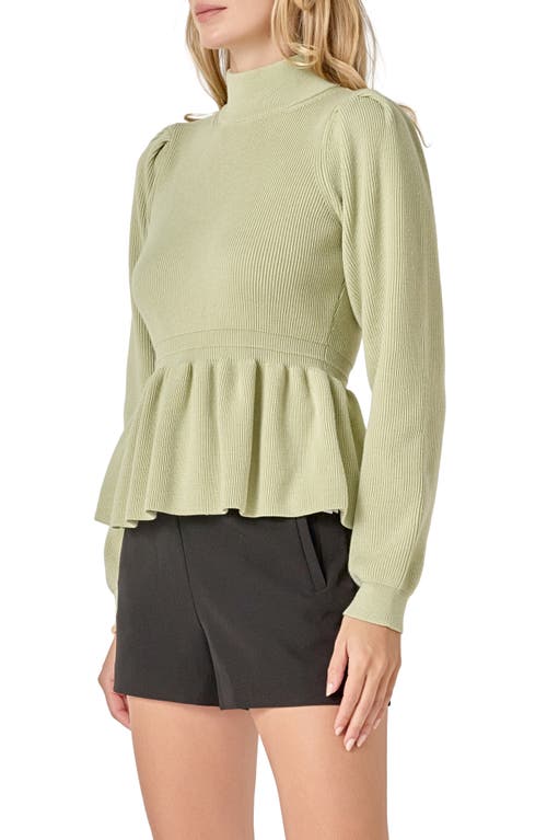 English Factory Mock Neck Peplum Rib Sweater In Green