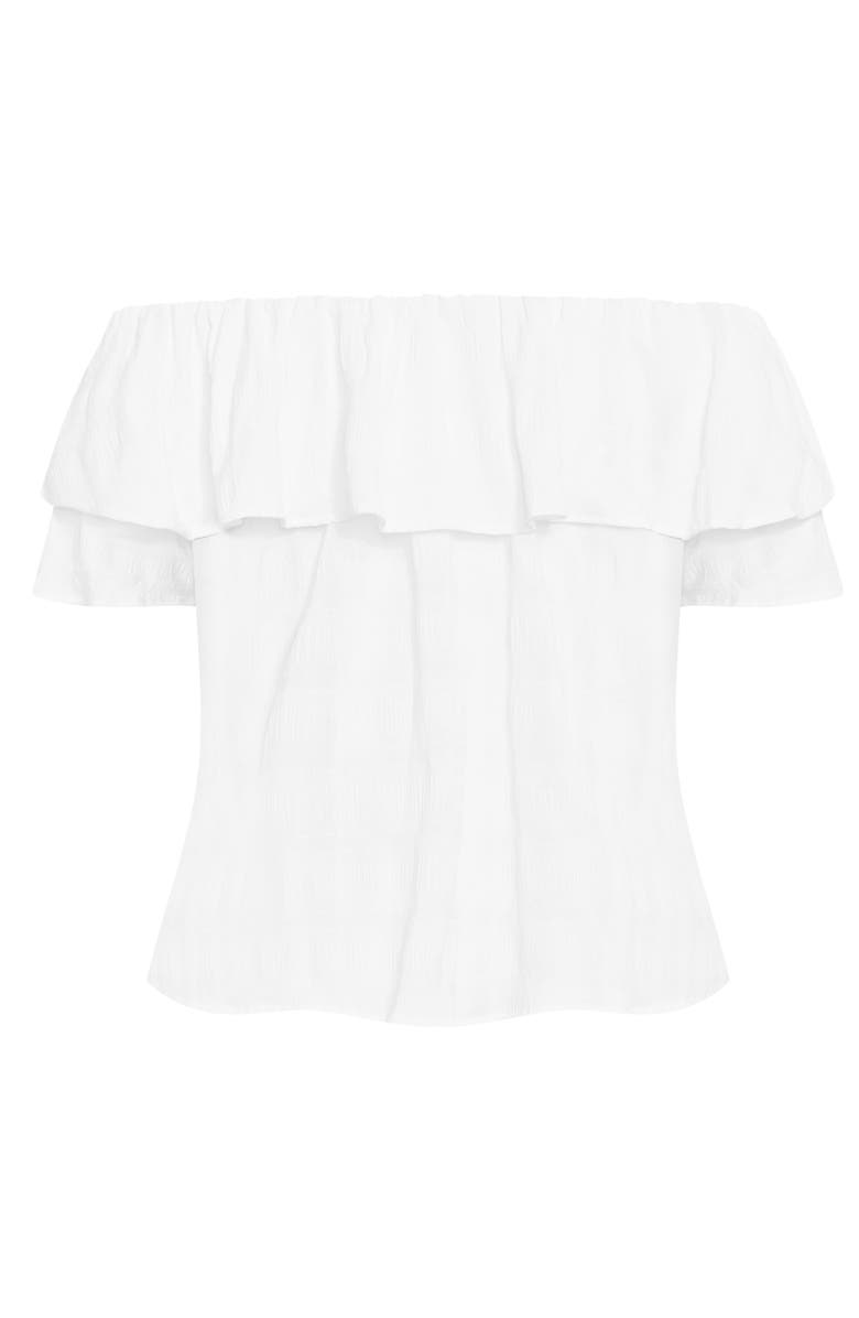 City Chic Christy Off the Shoulder Ruffle Top, Alternate, color, White