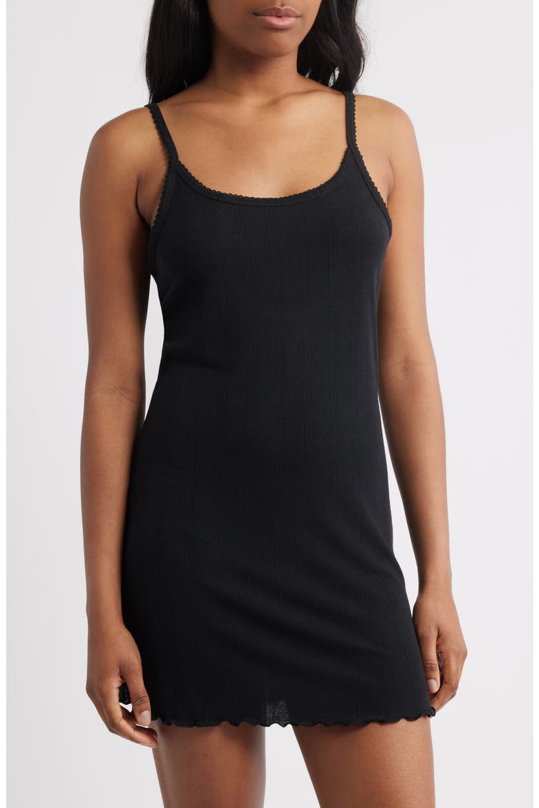 Pointelle Knit Chemise, Main, color, BLACK