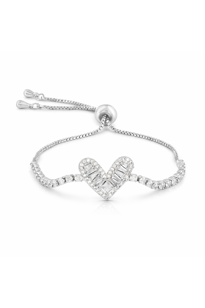 Adjustable Crystal Heart Bracelet, Main, color, Silver