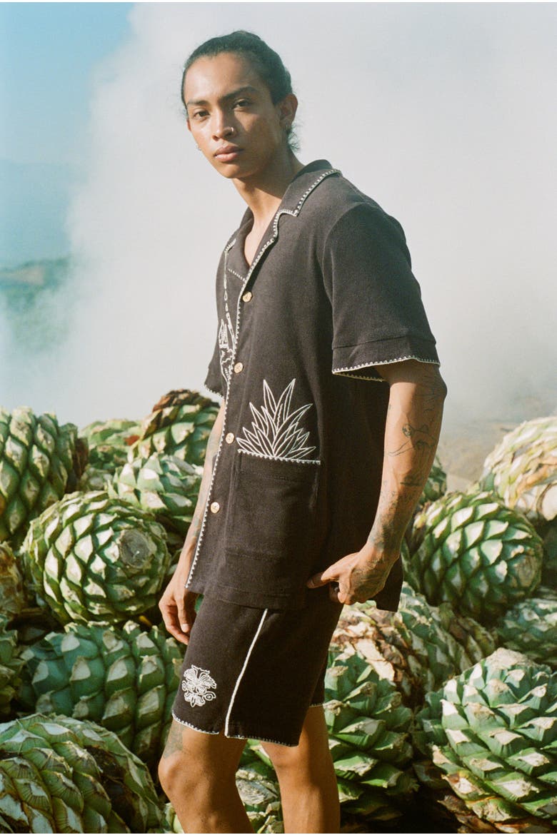 'Agua Mágica' Cabana Shorts, Alternate, color, Black