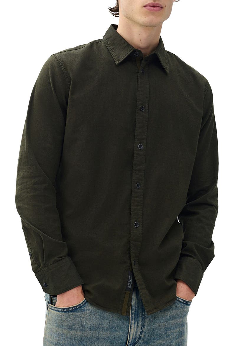 Tomlin Cotton Dobby Button-Up Shirt, Main, color, FORGREEN