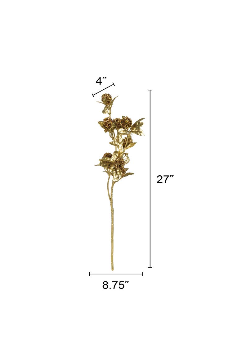 Glittered Faux Berry & Leaf Stem with Iron Detail, Alternate, color, Gold
