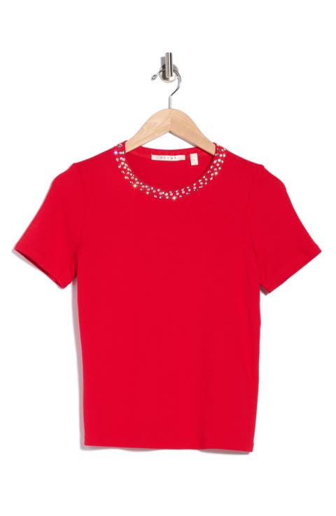 Embellished Neck Crew T-Shirt
