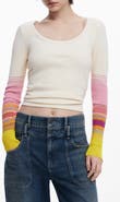 Desigual Stripe Detail Cotton Blend Rib Top
