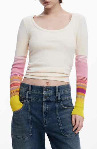 Desigual Stripe Detail Cotton Blend Rib Top