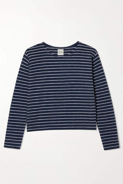 Vir Vita Camille Linen Striped Top In Blue