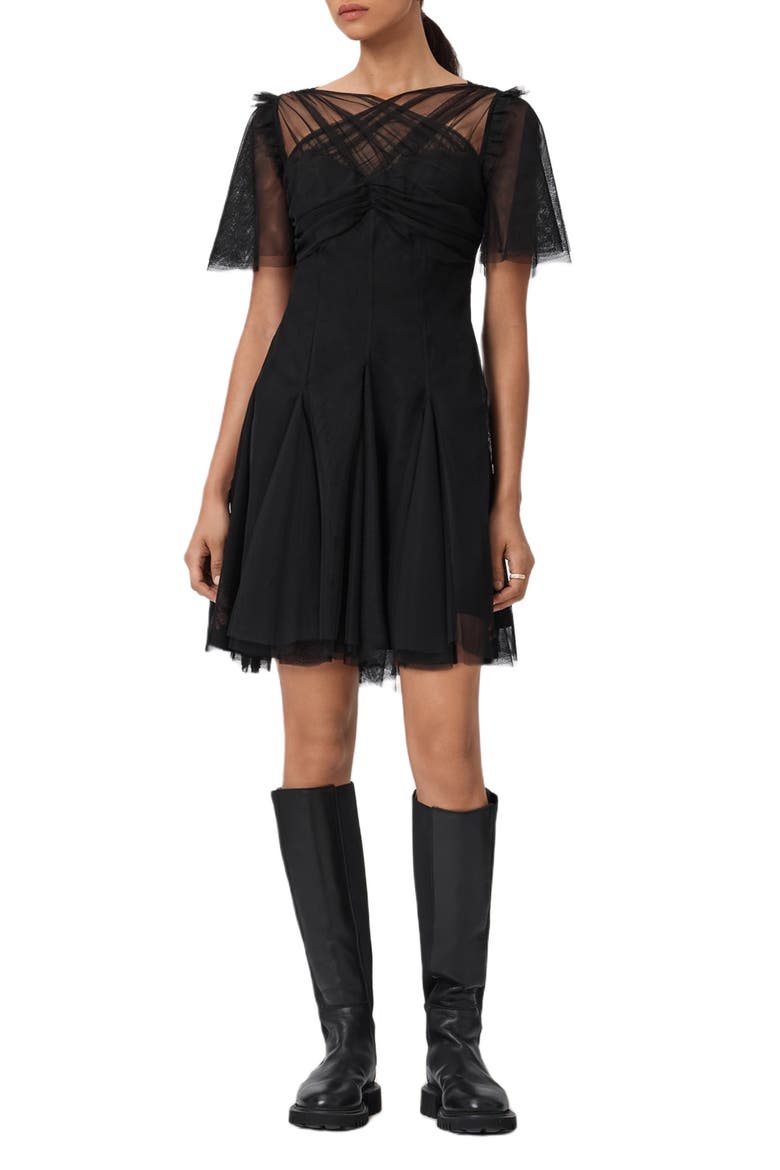 Madi Tulle Dress, Alternate, color, BLACK