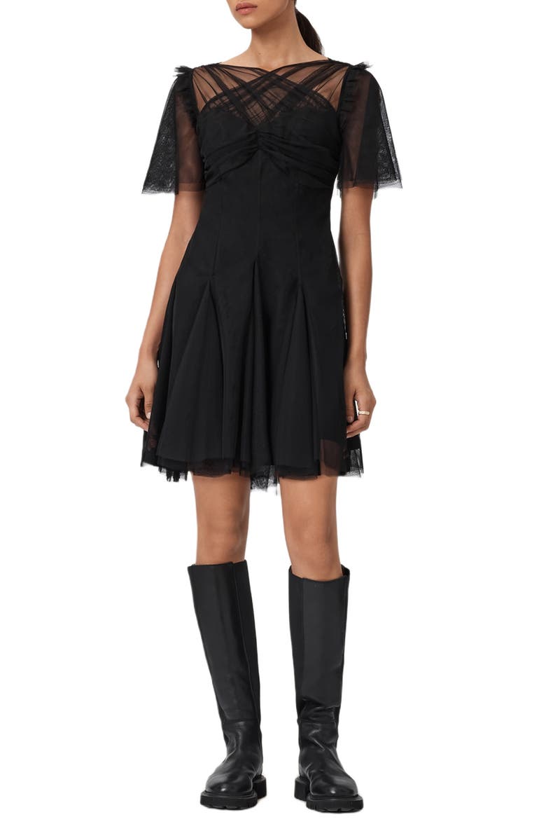AllSaints Madi Tulle Dress, Alternate, color, Black
