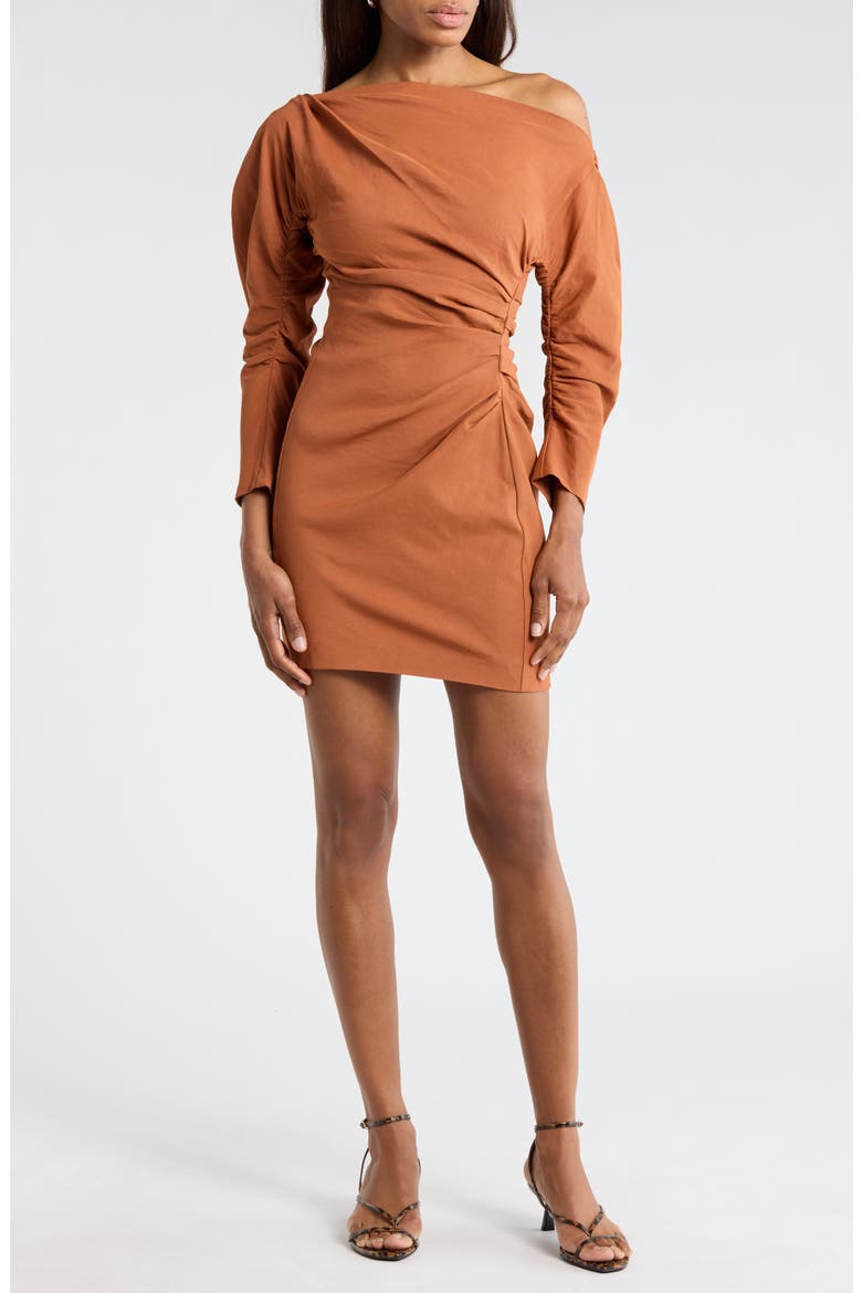 Sona Long Sleeve One-Shoulder Dress, Main, color, RED ROCK