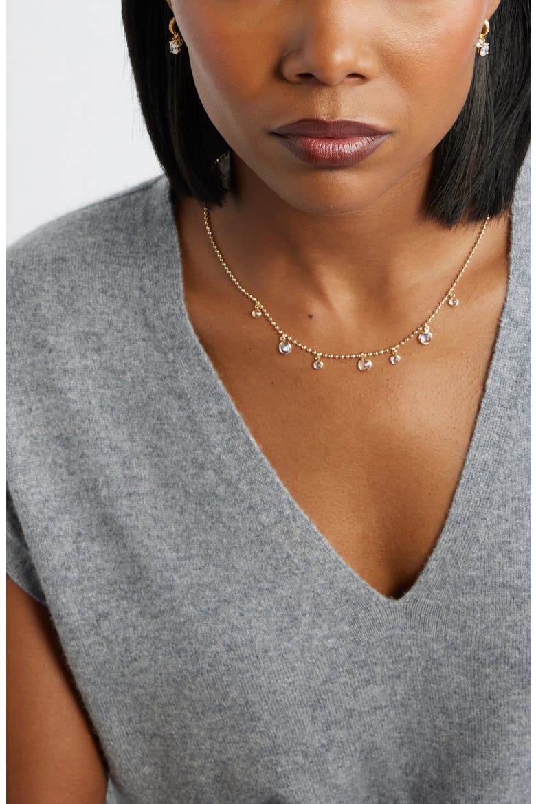 Scattered Bezel Cubic Zirconia Necklace, Alternate, color, CLEAR- GOLD