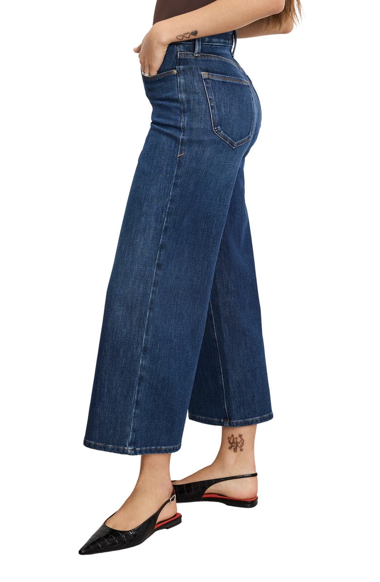 Good American Soft-Tech Good Waist Crop Wide Leg Palazzo Jeans, Alternate, color, Indigo977