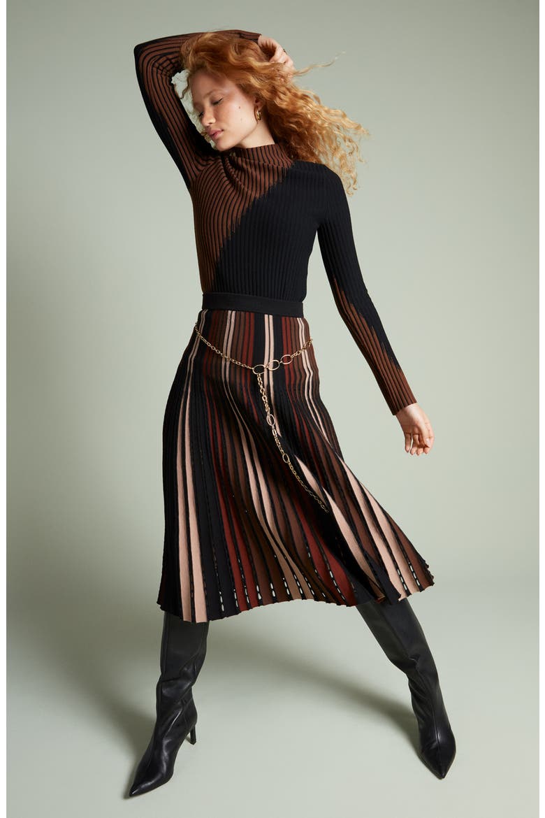 Tribeca Sweater Skirt, Alternate, color, KNITSUNPLEATSCAMEL/BROWN