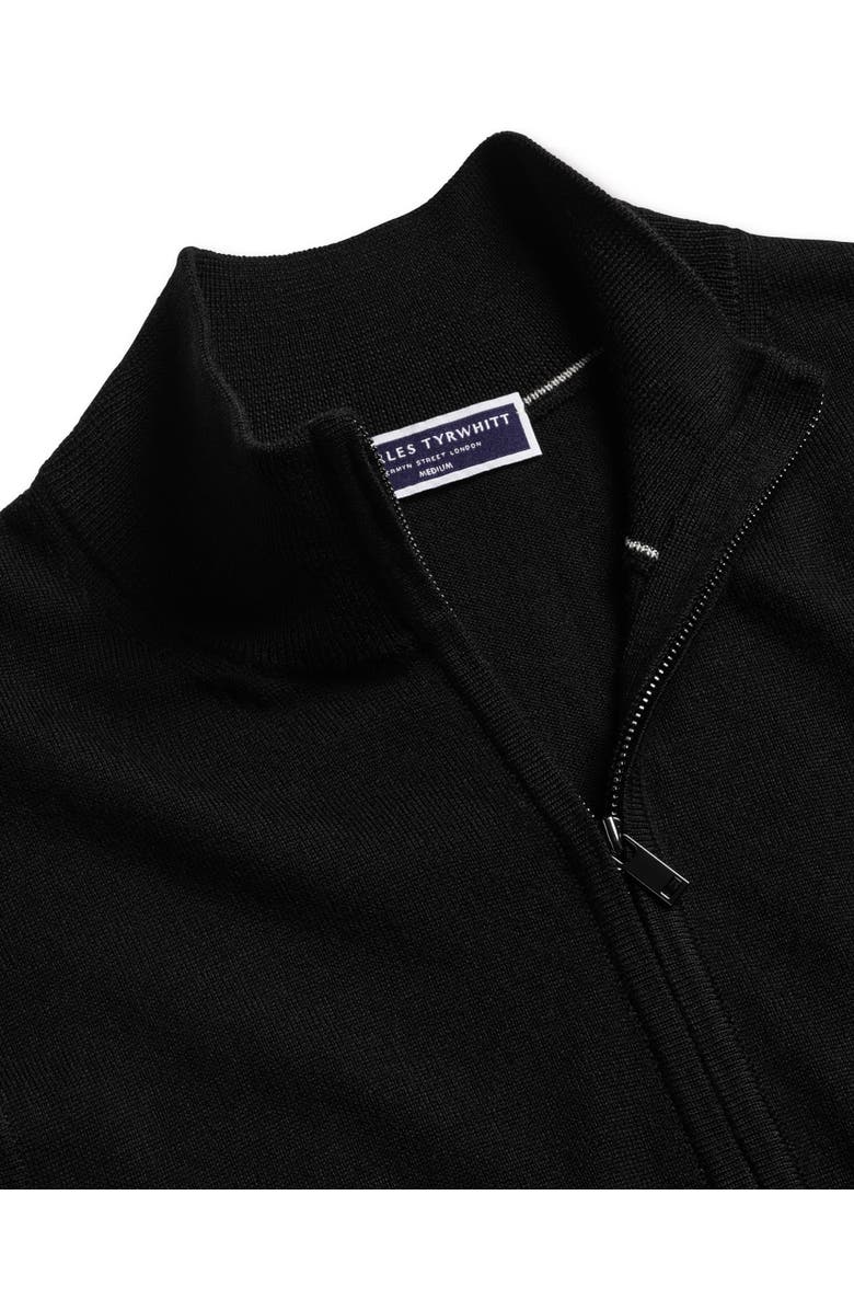 Charles Tyrwhitt Pure Merino Full Zip Through Cardigan, Alternate, color, Black