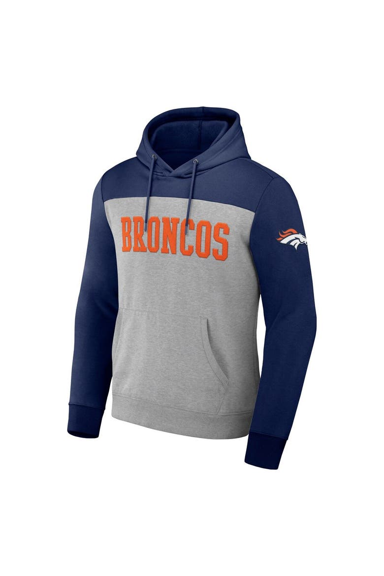 Men's NFL x Darius Rucker Collection by Fanatics Heather Gray Denver Broncos Color Blocked Pullover Hoodie, Alternate, color, Heather Gray