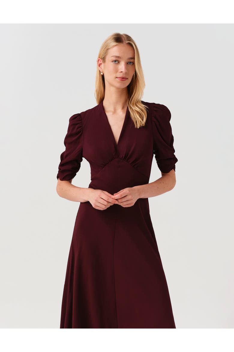 Mia Crepe  Midi Tea Dress, Alternate, color, Wine