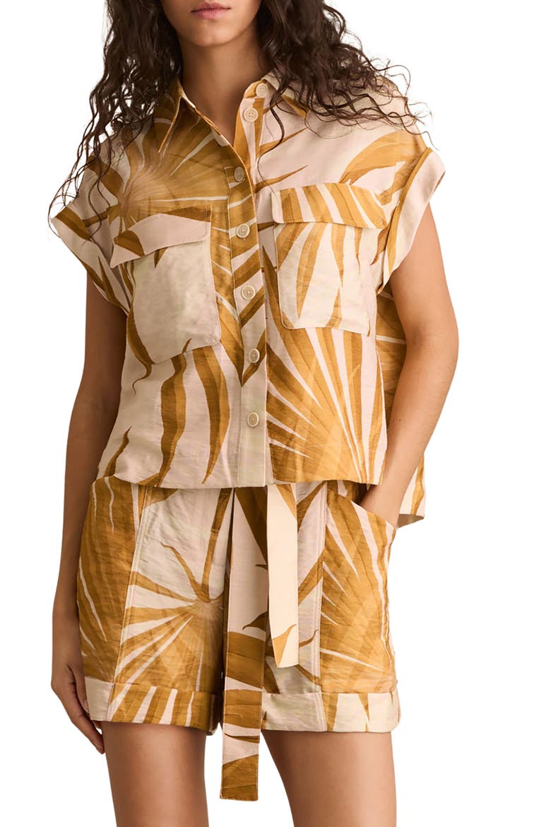 Hanna Frond Print Camp Shirt, Main, color, NEUTRAL