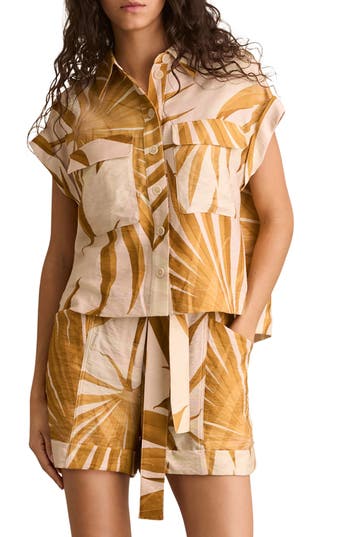 Reiss Womens Neutral Hannah Palm-print Woven Shirt In Brown