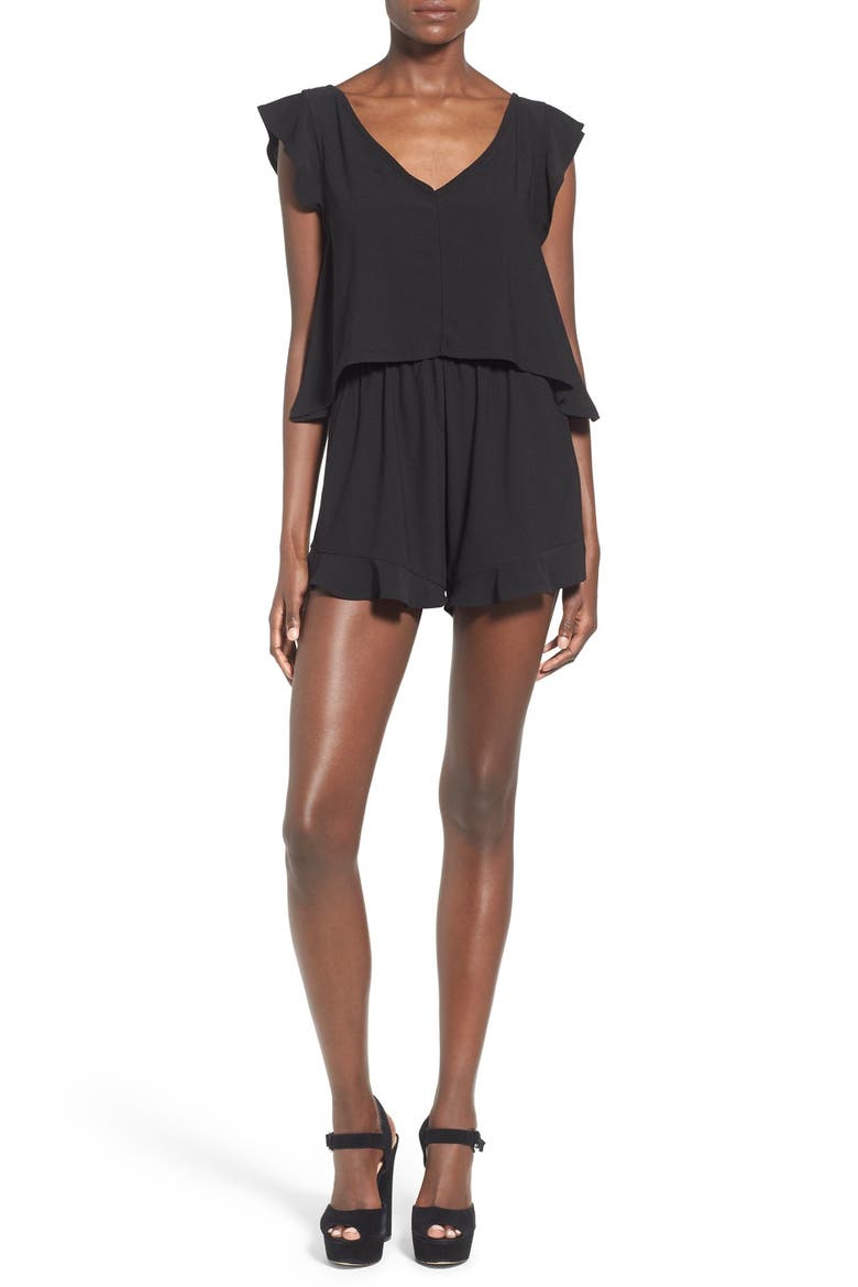 Flutter Trim Popover Romper, Main, color, BLACK