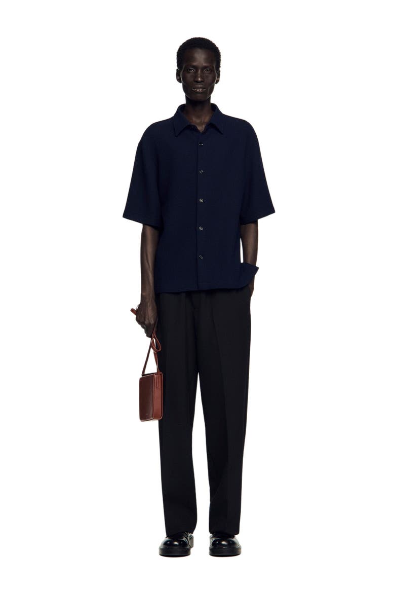 Textured shark collar shirt, Alternate, color, Navy blue