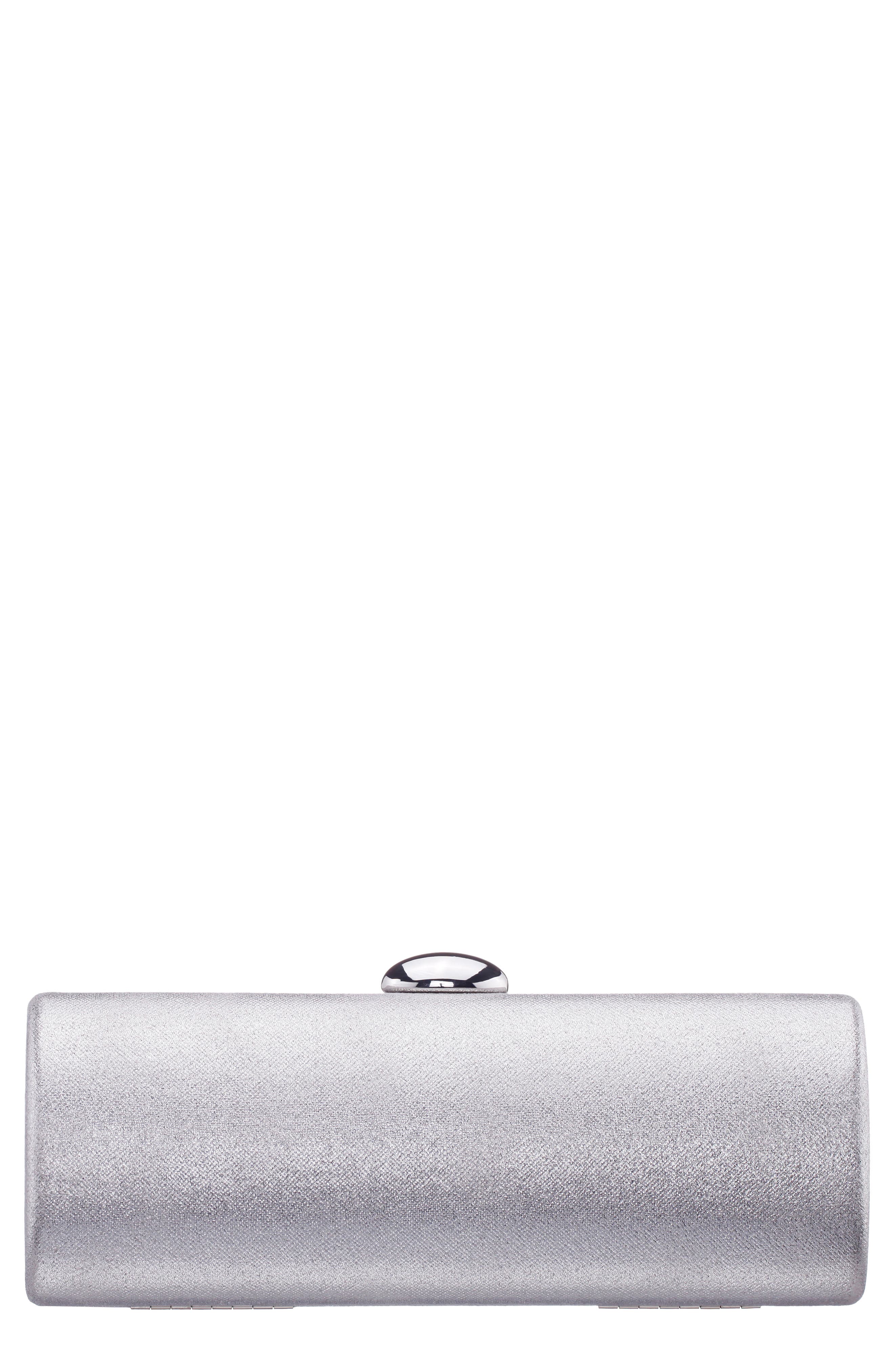Nina Xandra Metallic Faux Leather Frame Clutch, Main, color, Silver