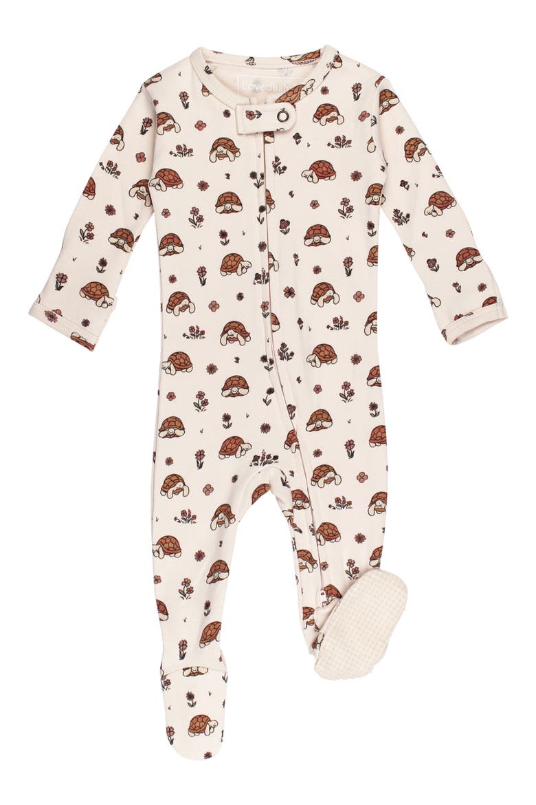 Print Organic Cotton Zip Footie, Main, color, TINY TORTOISE
