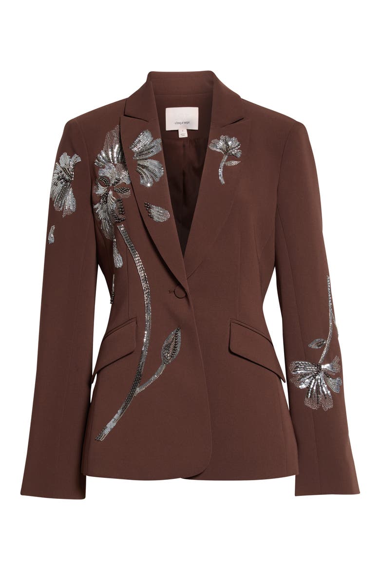 Cheyenne Gilded Peony Beaded Blazer, Alternate, color, ESPRESSO/ SILVER