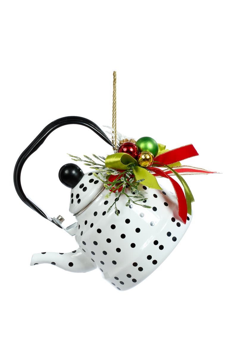 Polkadots Teapot with Deco Ornament, Main, color, White