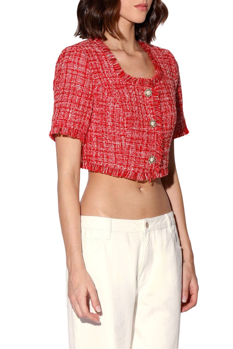 Rita Short Sleeve Cropped Tweed Top, Alternate, color, CHERRY TWEED