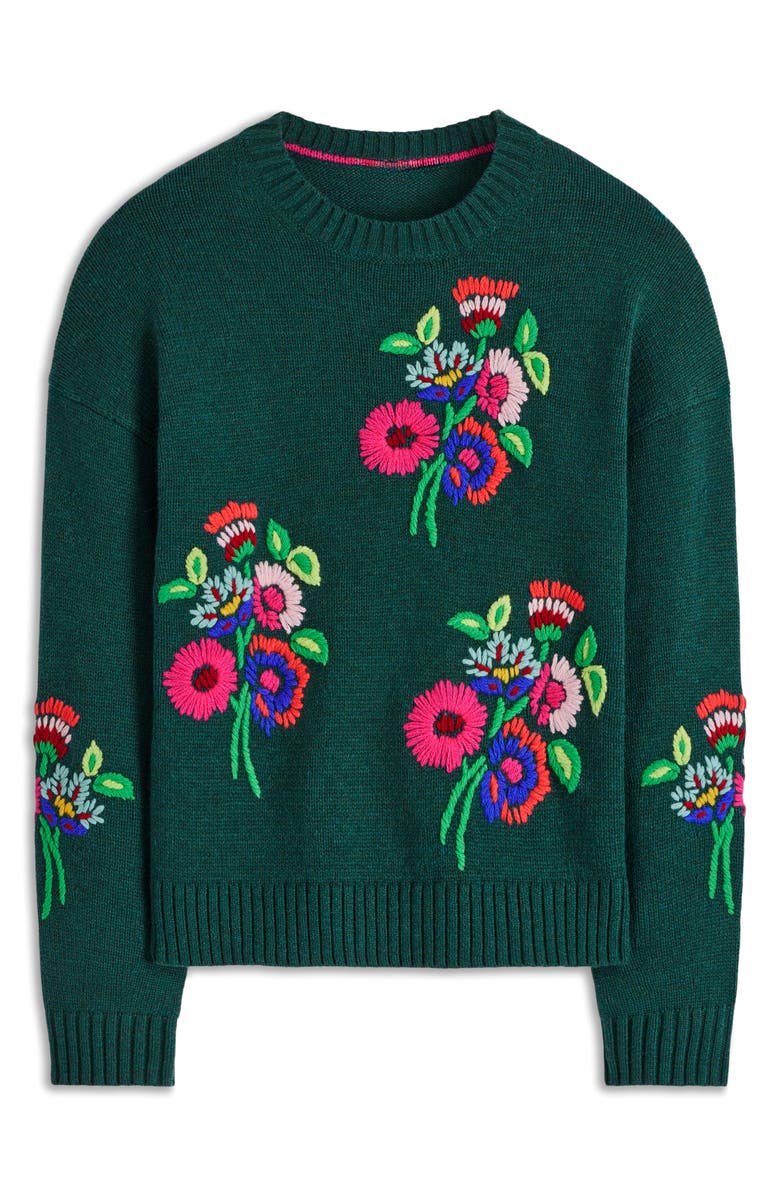 Boden Novelty Embroidered Sweater, Alternate, color, Emerald Night Bouquet