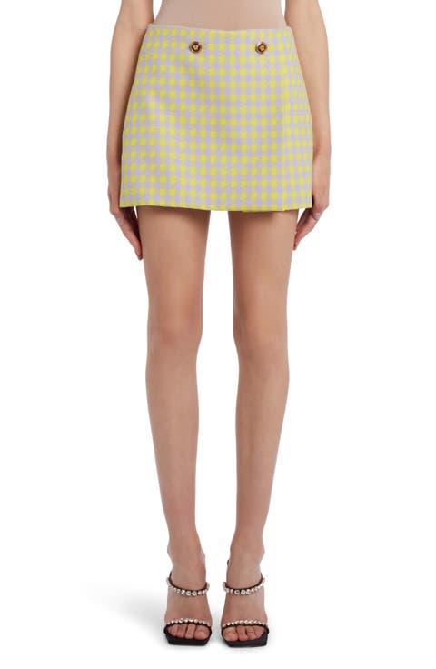 Houndstooth Wool Tweed Faux Wrap Miniskirt