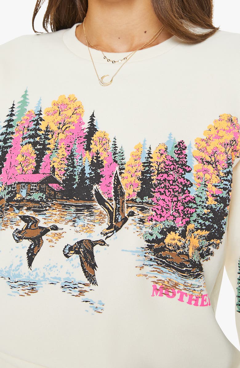 MOTHER The Camper Embroidered Cotton Sweatshirt, Alternate, color, Lake Scene
