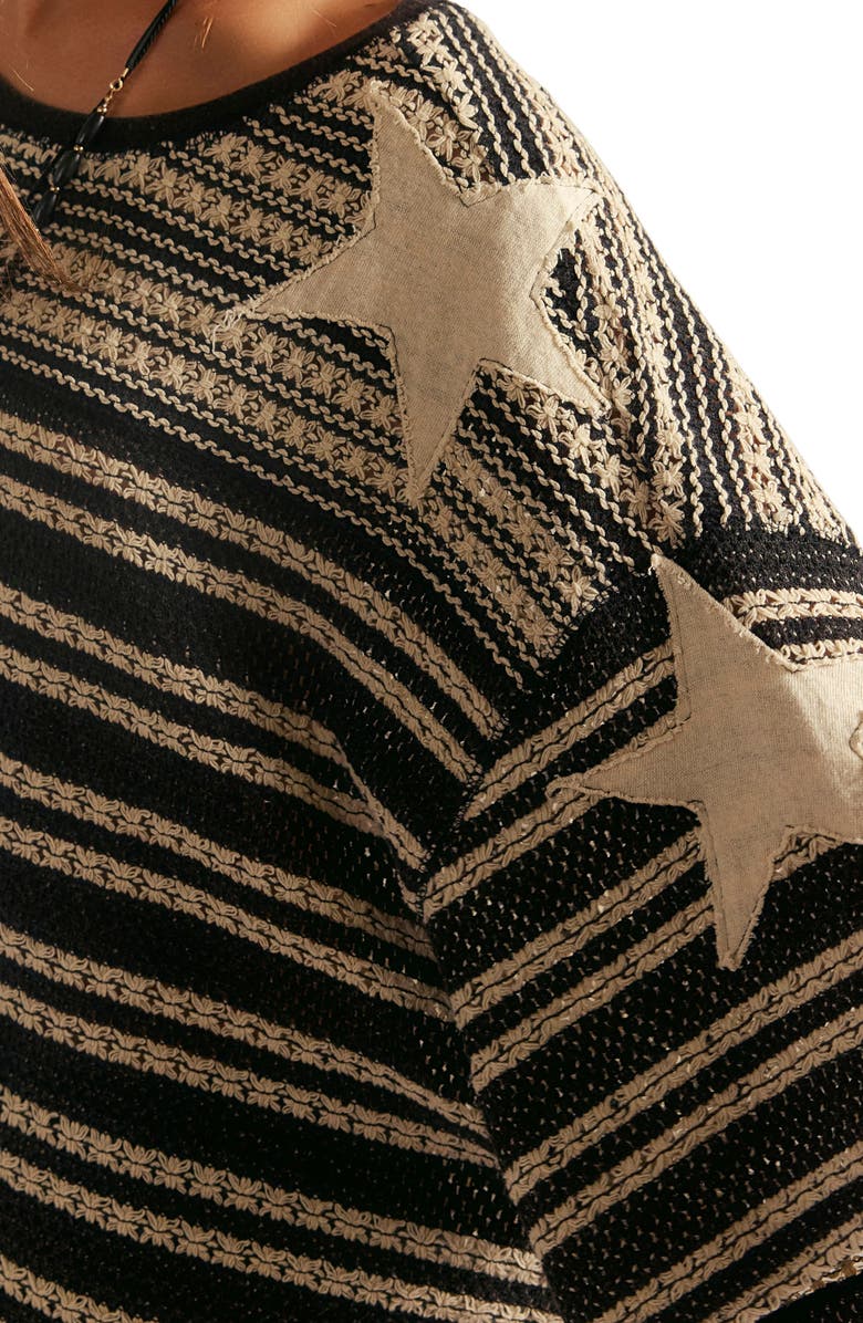 Free People Fun in the Sun Stripe Oversize Crochet T-Shirt, Alternate, color, Oreo Combo