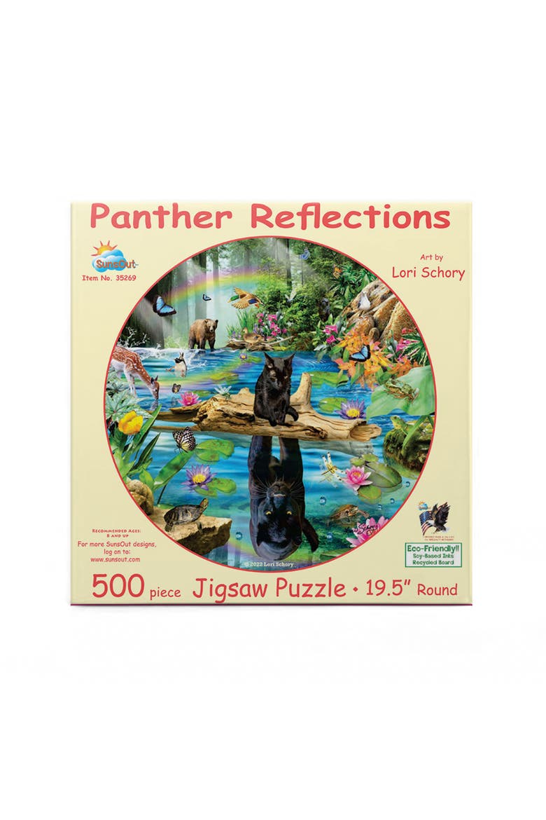 Panther Reflections 500 piece Jigsaw Puzzle for Adults Round, Alternate, color, Multicolor