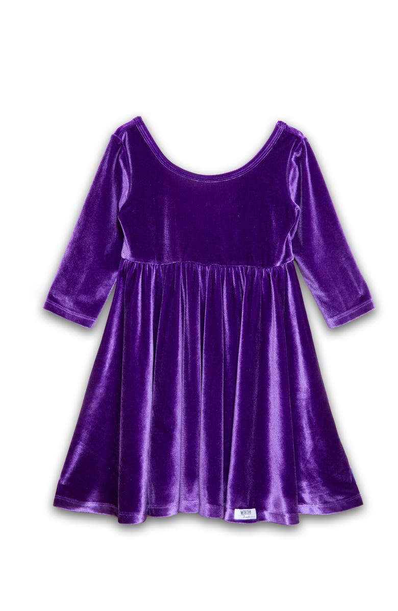 WORTHY THREADS Girls Stretch Velvet Twirly Dress, Main, color, Dark Purple