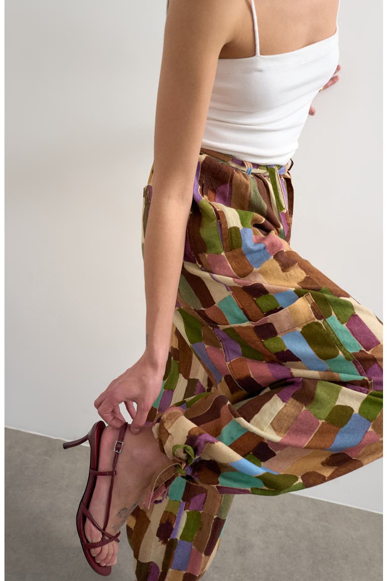 Abstract Print Linen Blend Cargo Pants, Alternate, color, BROWN