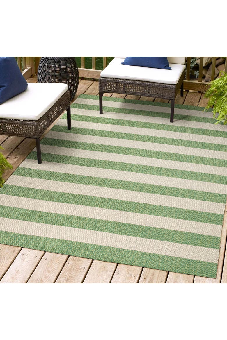 Negril Two-Tone Wide Stripe Indoor/Outdoor Area Rug, Alternate, color, Green/Cream