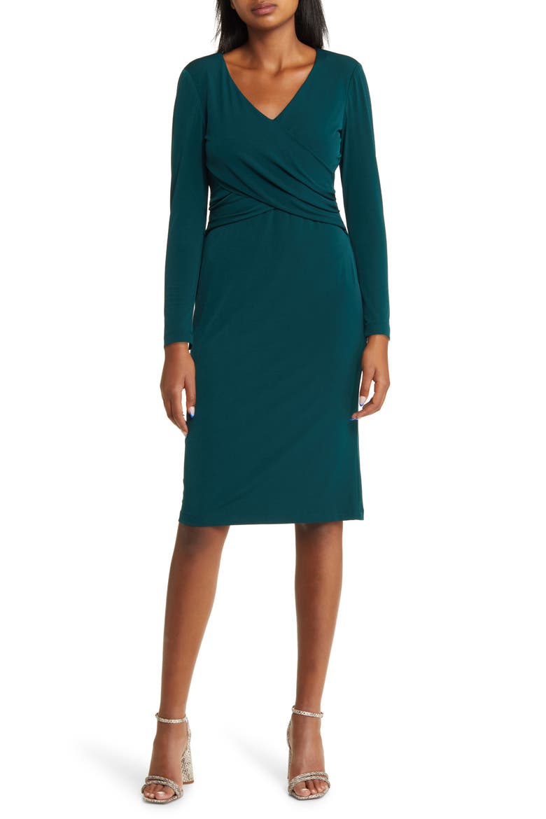 Twisted Bodice Long Sleeve Midi Dress, Main, color, HUNTER