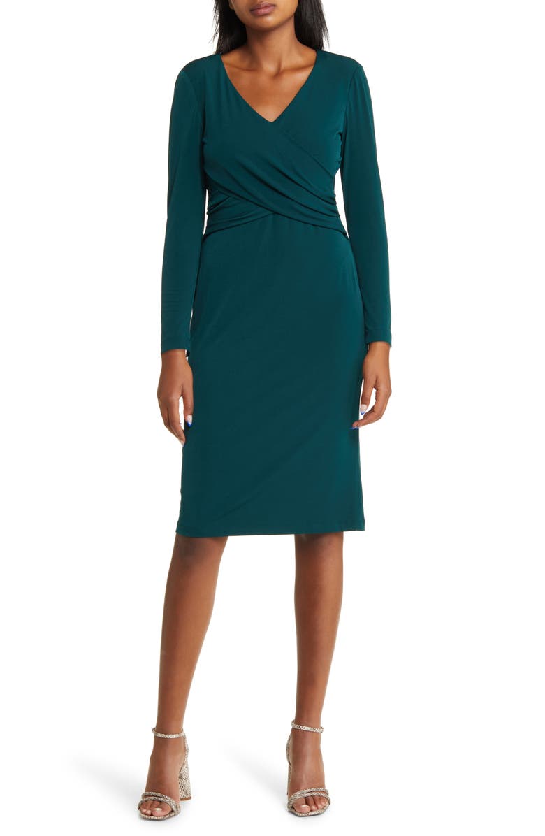 Connected Apparel Twisted Bodice Long Sleeve Midi Dress, Main, color, 
