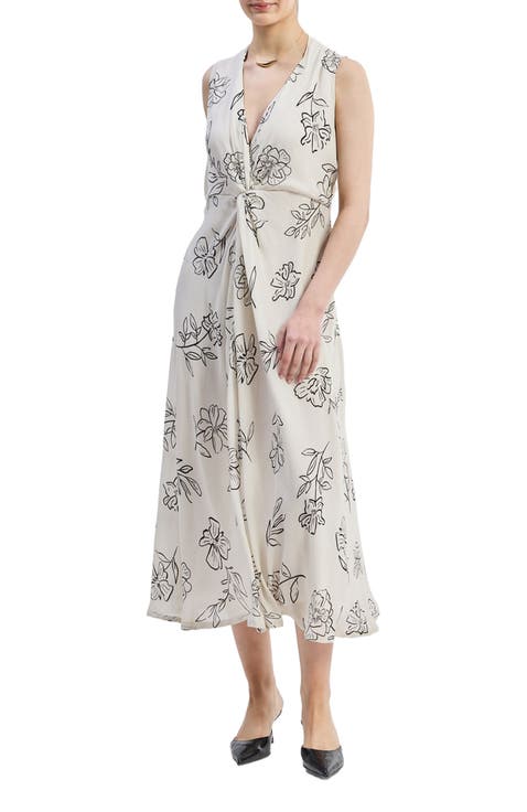 Front Twist Maxi dress in Black Florals