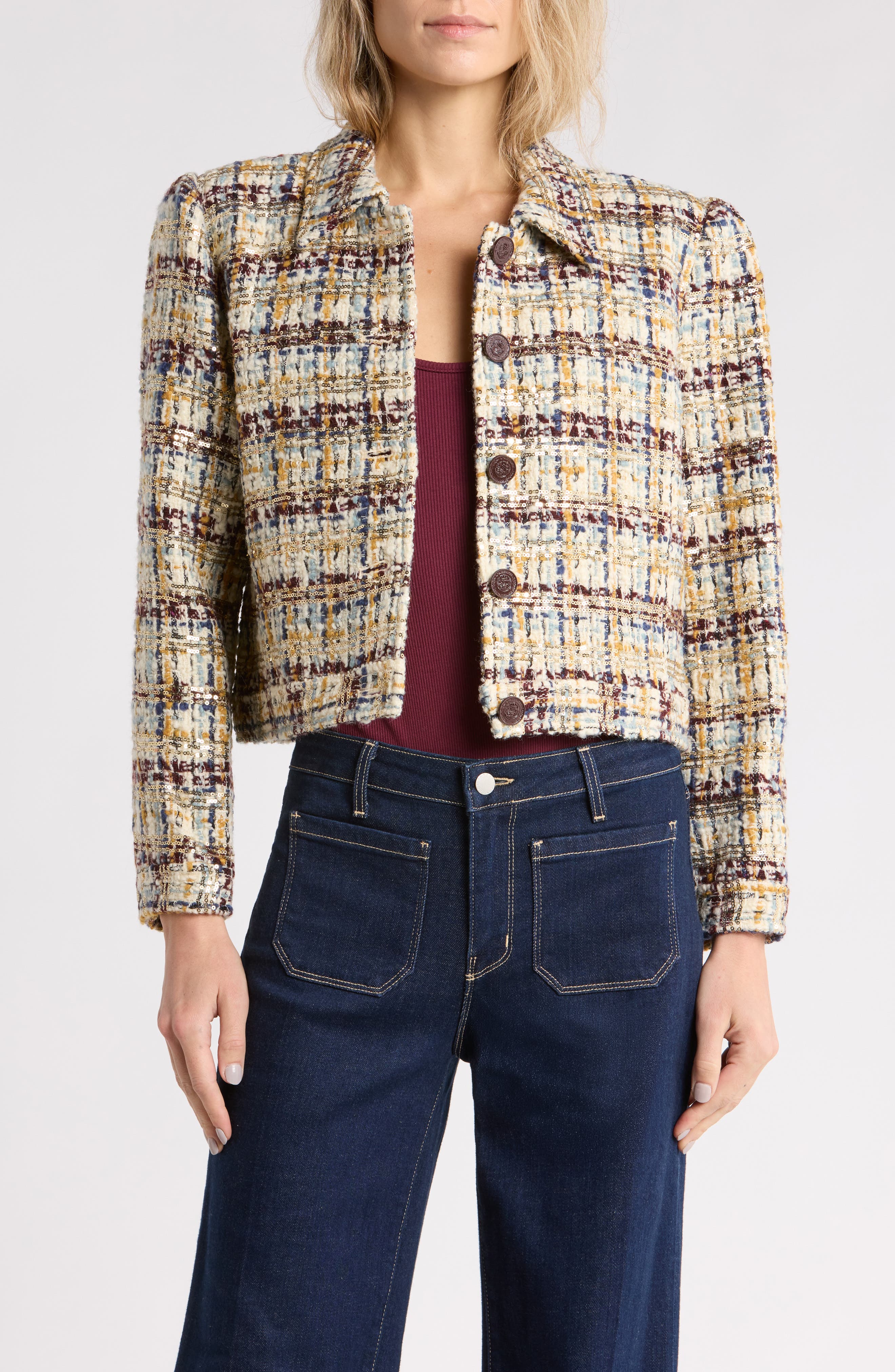 Kasey Sequin Tweed Wool Blend Jacket