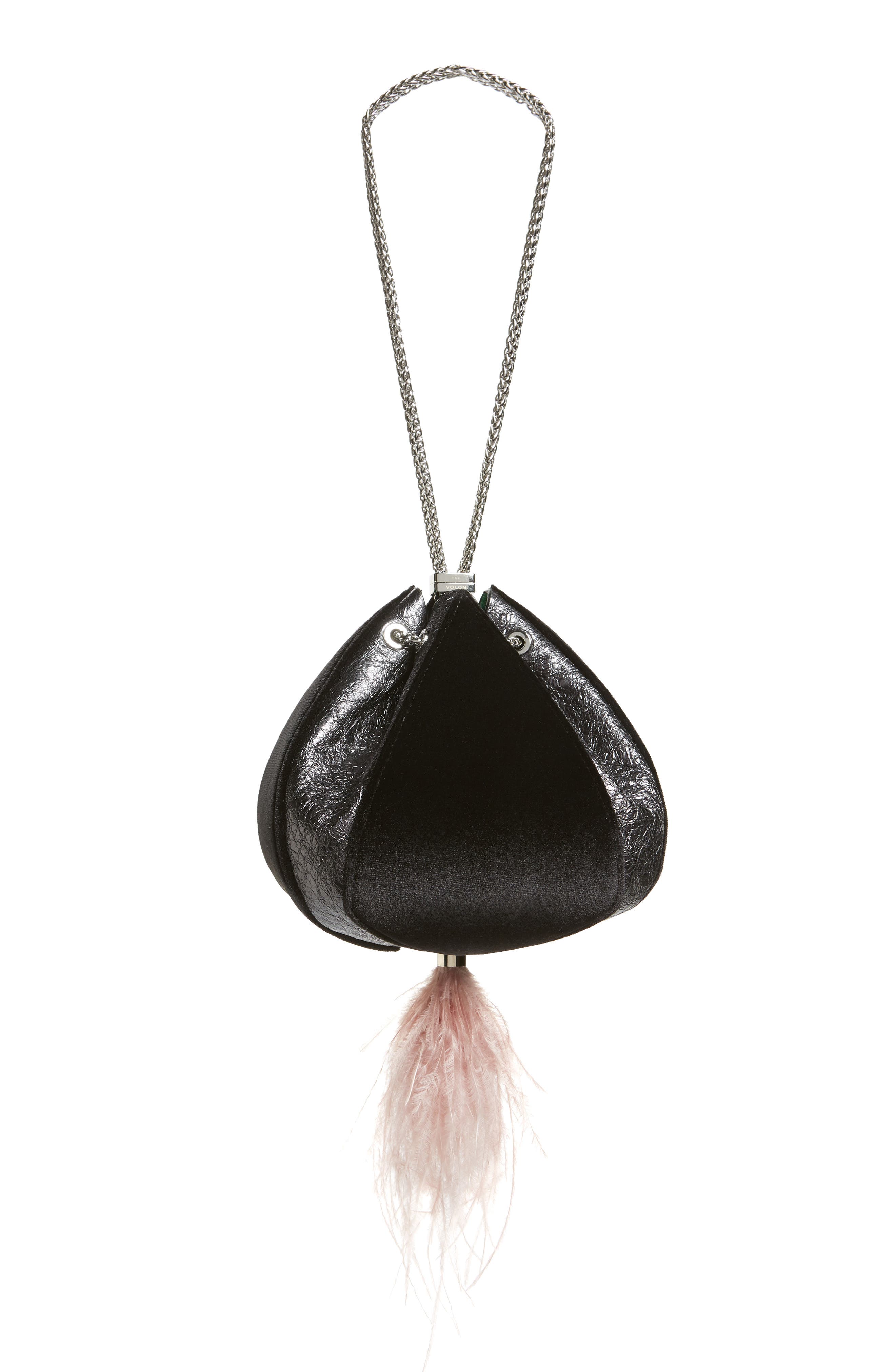 the VOLON Cindy Leather & Velvet Clutch, Main, color, 