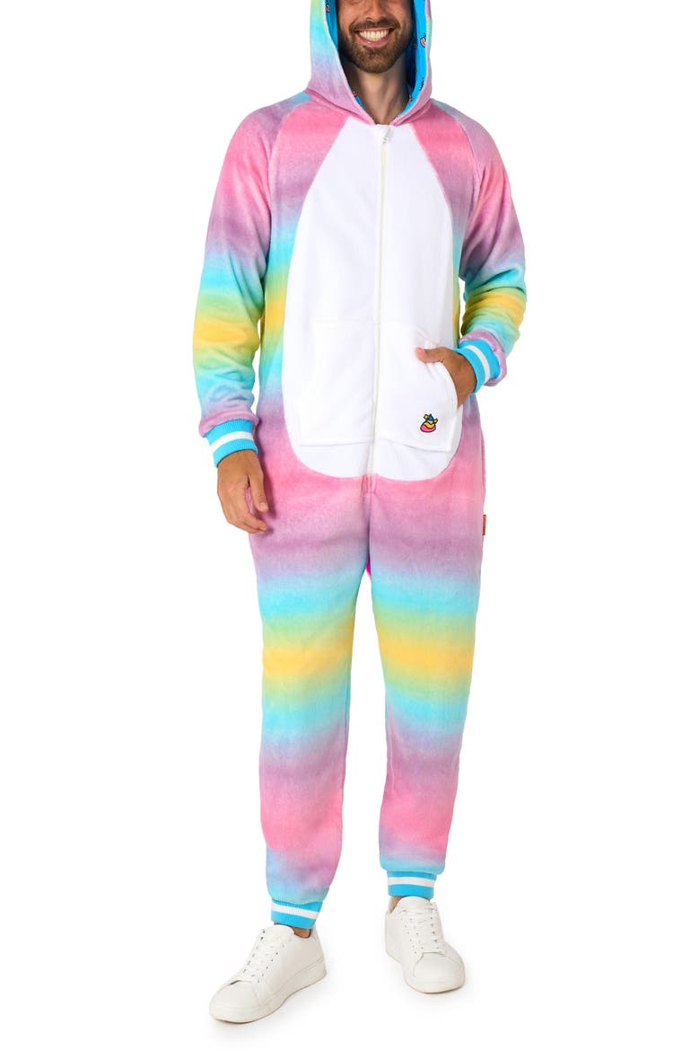 Unicorn Hooded Fleece Costume Jumpsuit, Main, color, PINK/ WHITE MULTI