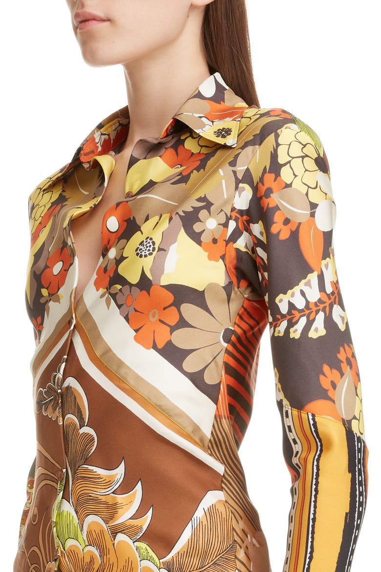 Caravan Print Silk Tunic Shirt, Alternate, color, MULTICOLOR ORANGE