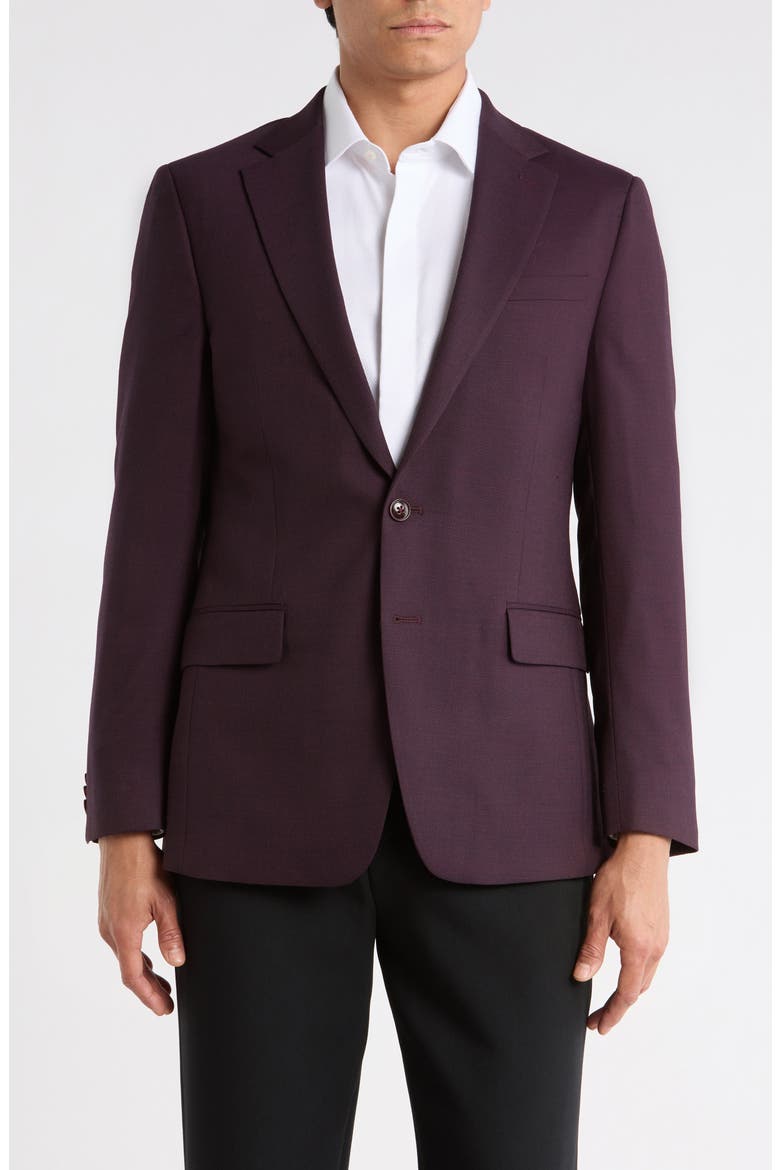 Notch Lapel Wool Blend Blazer, Main, color, BURGUNDY