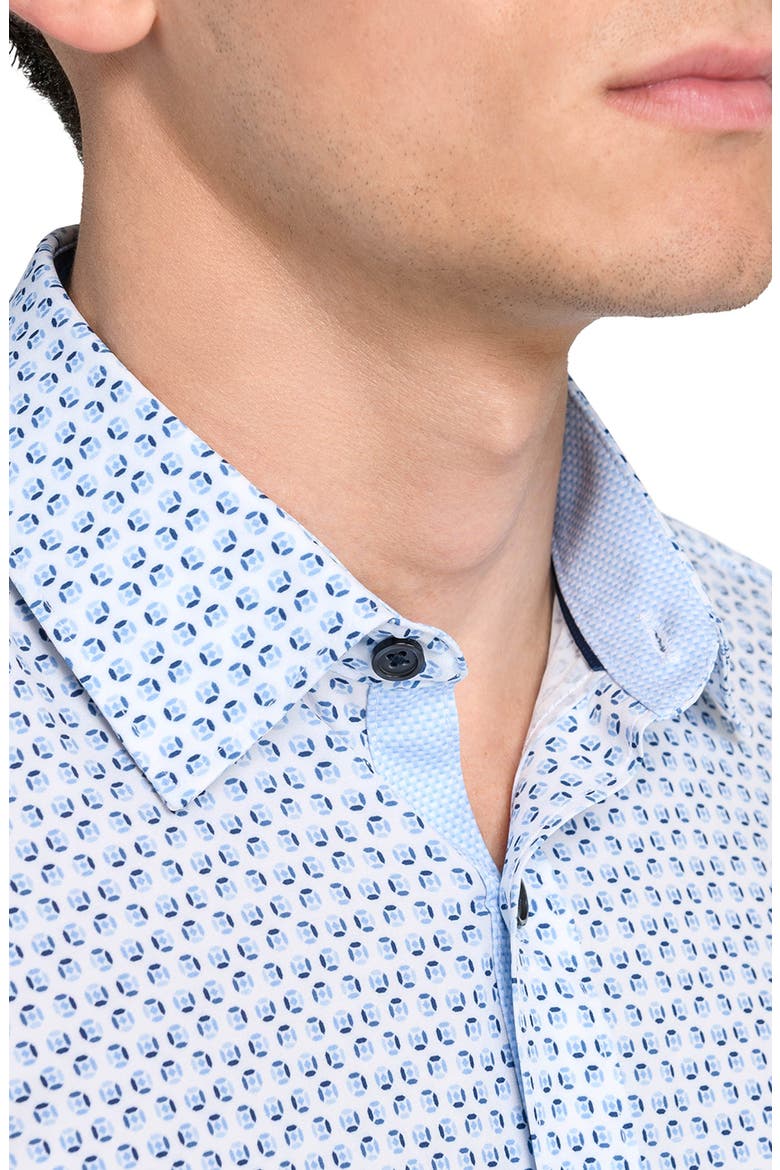 Slim Fit Round Geometric Stretch Button-Up Shirt, Alternate, color, WHITE/ BLUE